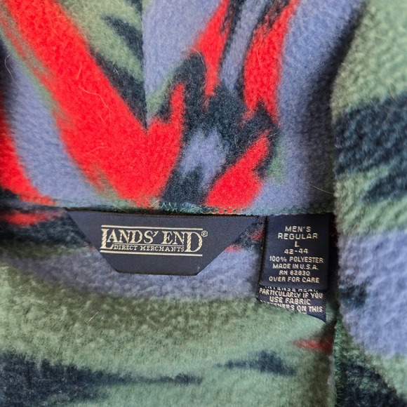 Lands End Fleece Robe Mens Large Southwestern Aztec Shawl Collar Belted USA - Picture 5 of 8